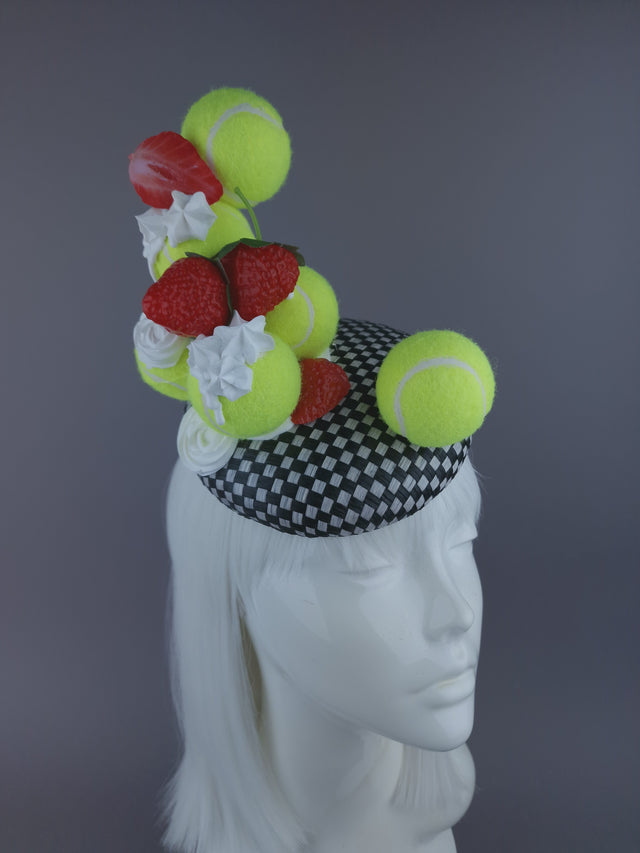 Pearls & Swine: Wimbledon Fascinator Tennis Balls Hat - Strawberries & Cream