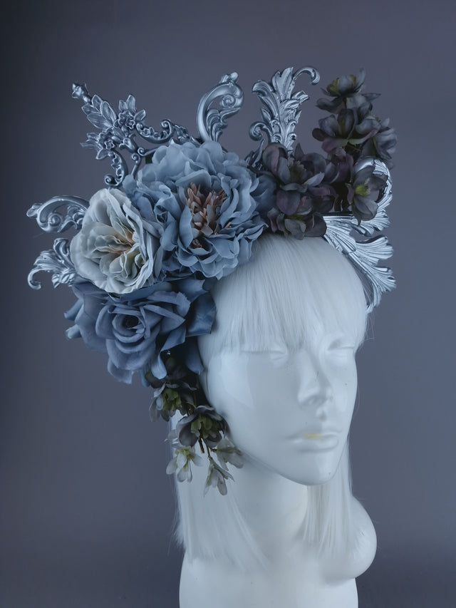 "Isis" Grey & Silver Filigree & Flower Headdress