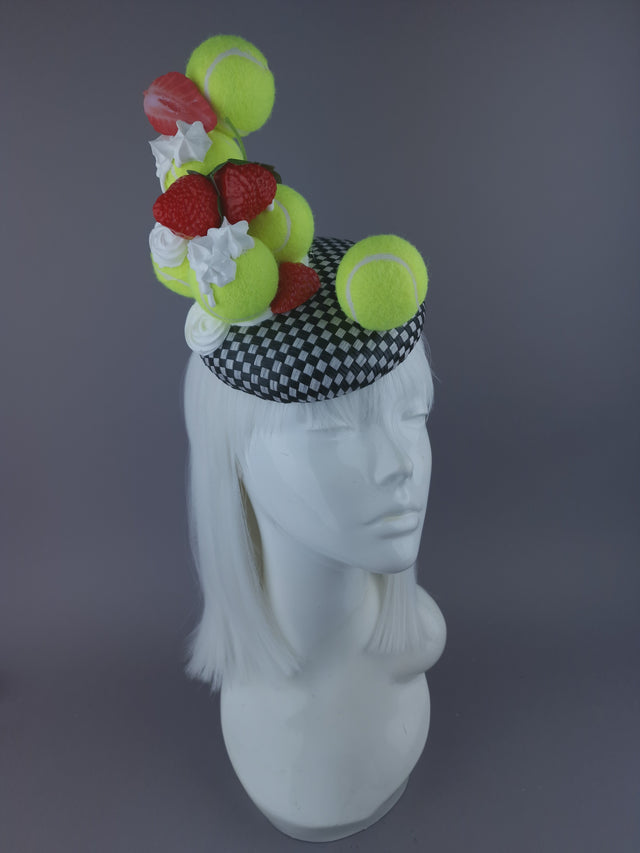 Pearls & Swine: Wimbledon Fascinator Tennis Balls Hat - Strawberries & Cream