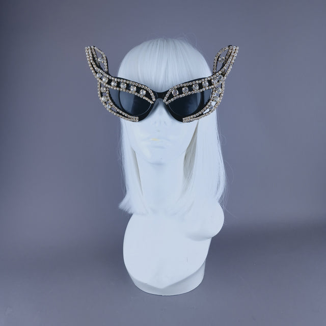 "Dramatique" Black Cats Eye & Jewel Sunglasses