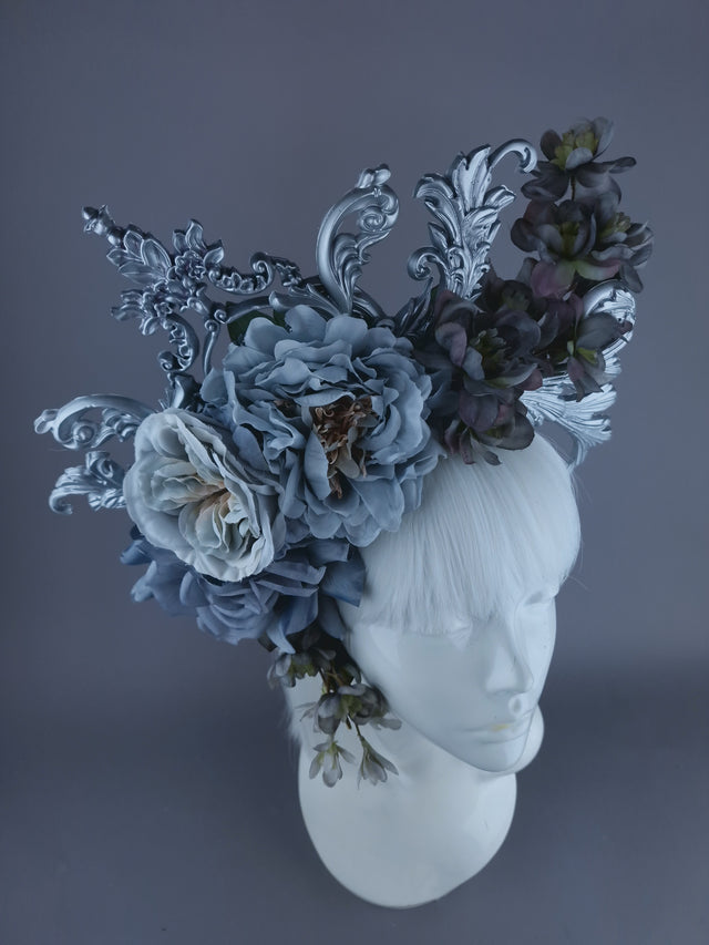 "Isis" Grey & Silver Filigree & Flower Headdress