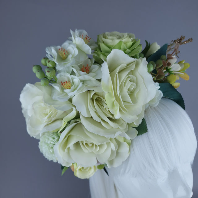 "Acantha" Light Green Rose Flower Headdress