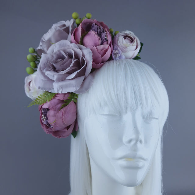 "Amethyst" Pink & Purple Rose & Peony Flower Headdress