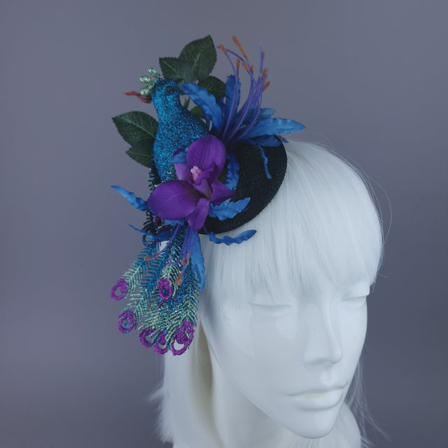 "Sumaru" Glittered Peacock & Flowers Mini Fascinator