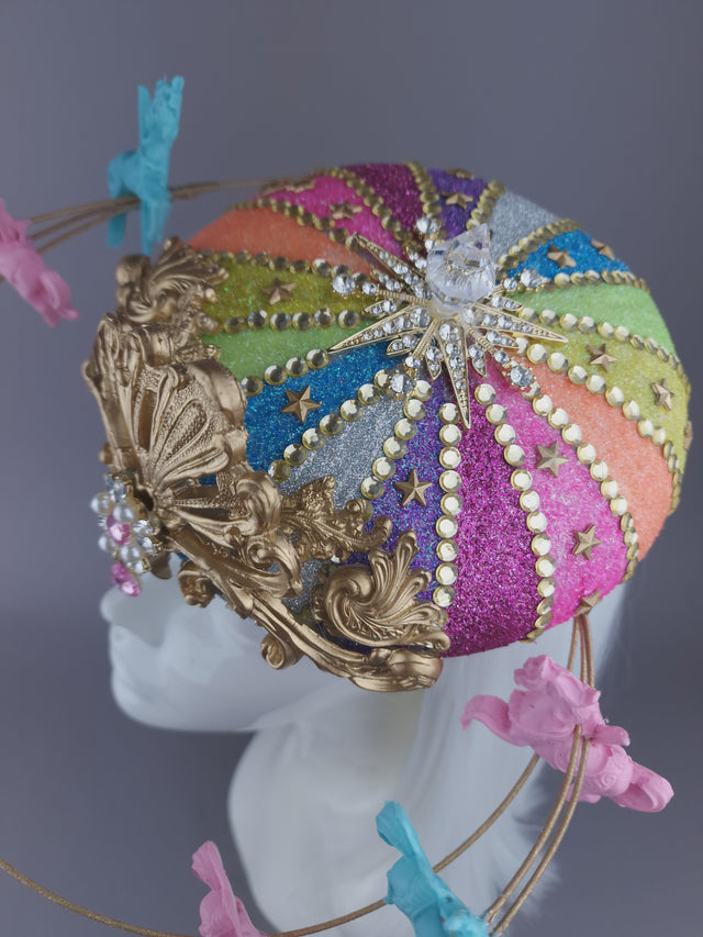 Pearls & Swine: Rainbow Circus Carousel Wired Veil Hat "Cirque Forever"