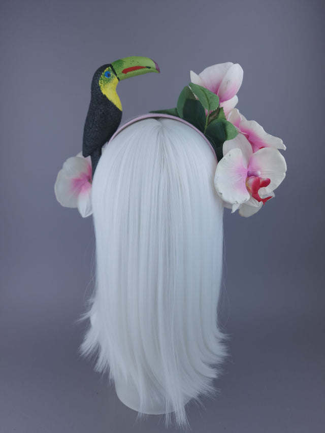 Pearls & Swine: Pink White Flower Headdress with Orchid & Toucan "Kibou"