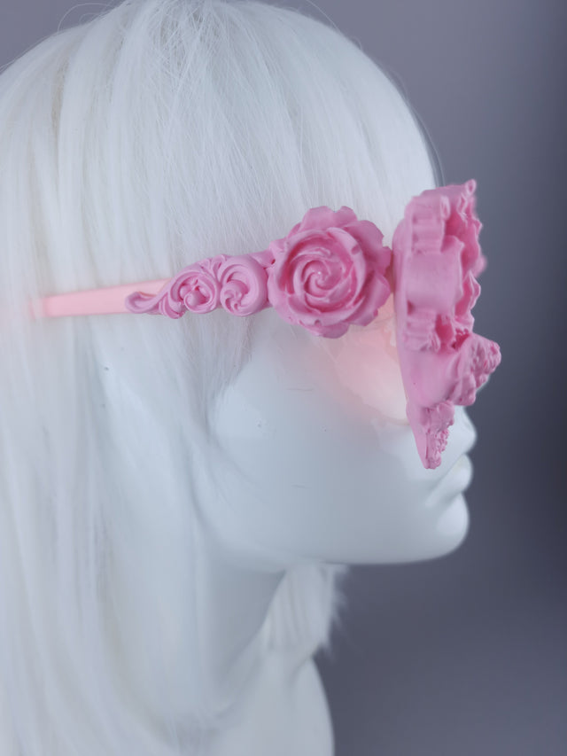 "Lisha" Pink Rose & Filigree Heart Shaped Sunglasses