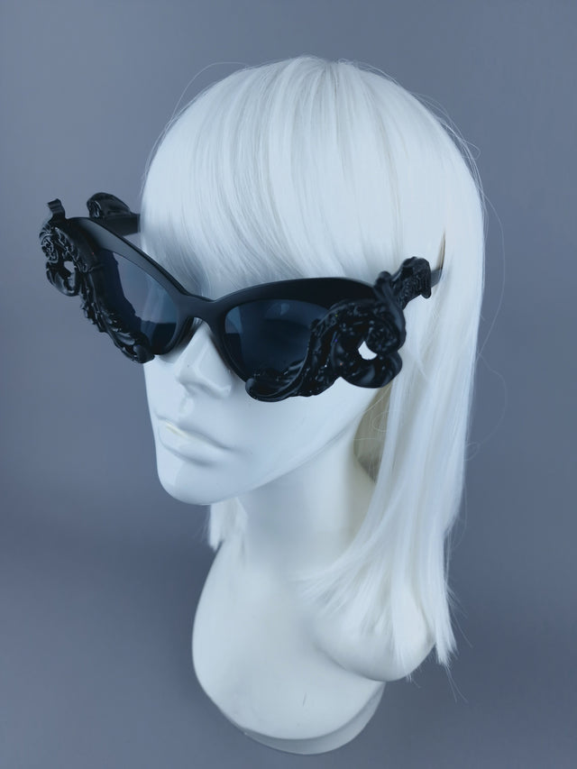 Pearls & Swine: Black Cat Eye Sunglasses with Filigree "Saisha"