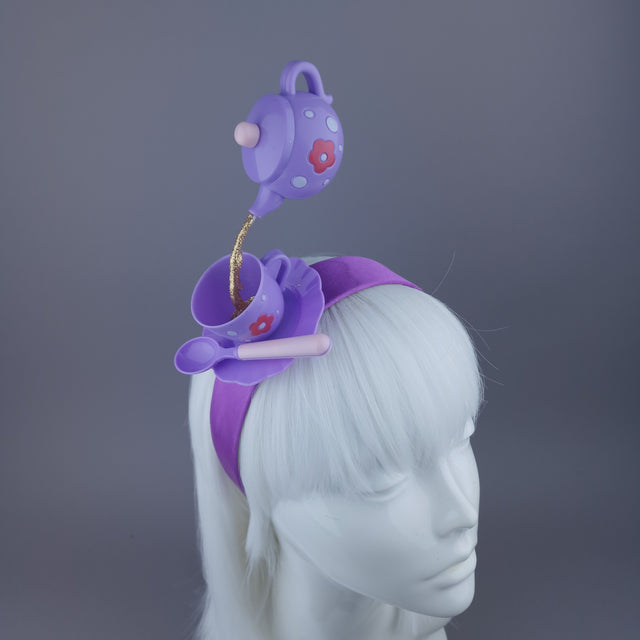Pearls & Swine Headpiece Purple Teapot Pouring into Teacup
