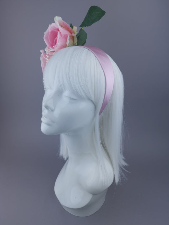 Pearls & Swine: Pink Rose & Pearl Flower Headdress "Fufu"