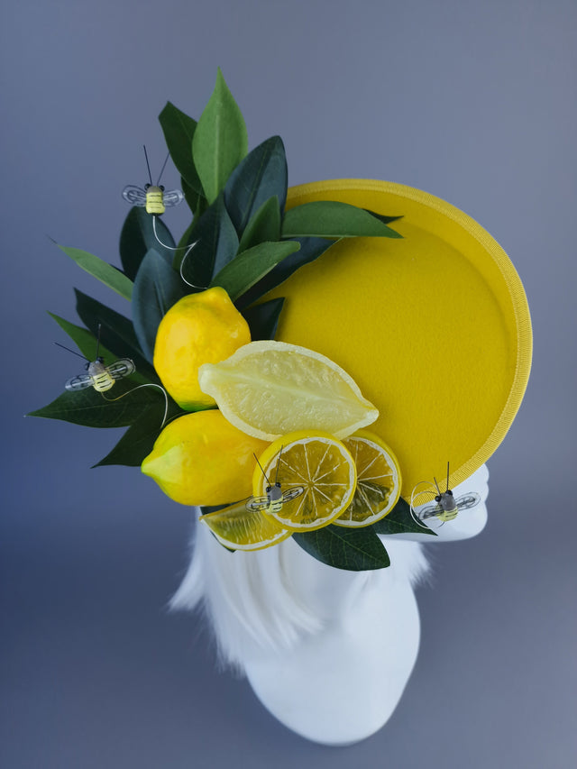 "Ludo" Yellow Lemon & Bees Fascinator Hat