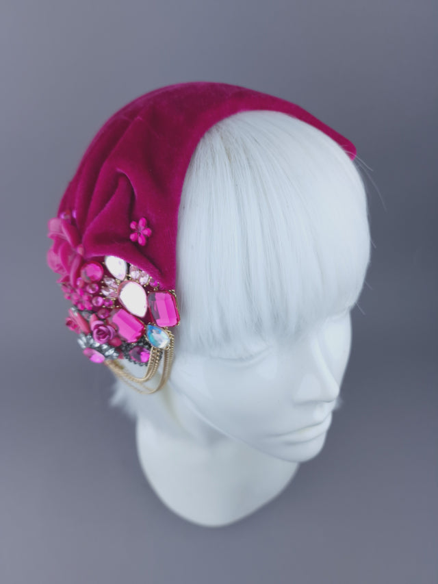 Pink Velvet Jewel Vintage Inspired Hat "Anna"