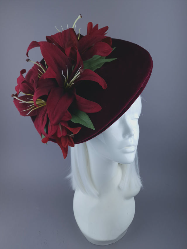 Deep Red Velvet Lily Hat "Demelza"