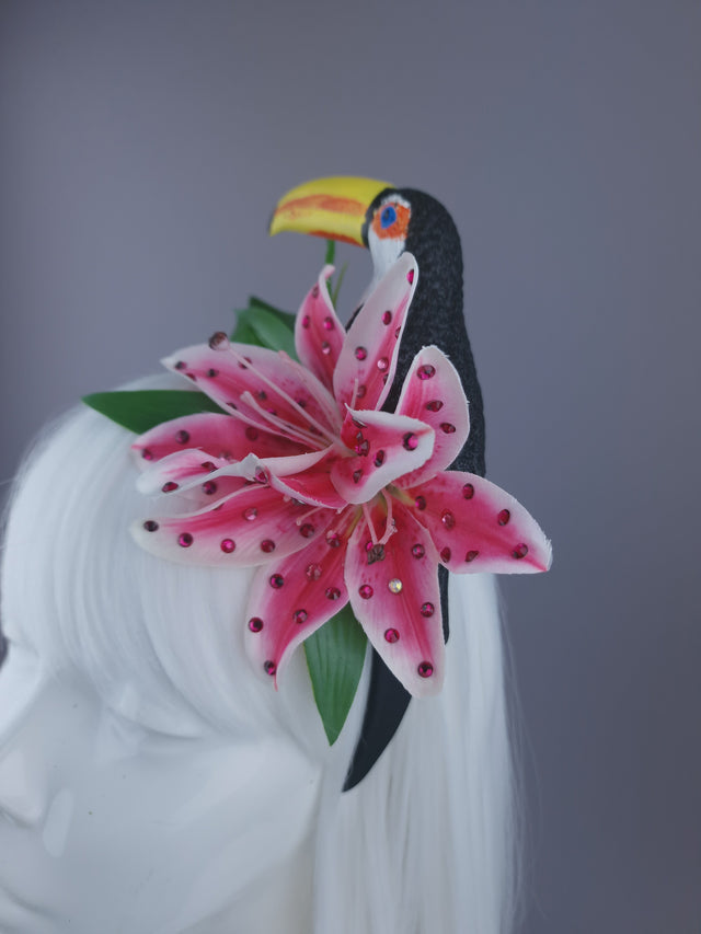 Pearls & Swine: Flower Headpiece with Toucan & Lilies