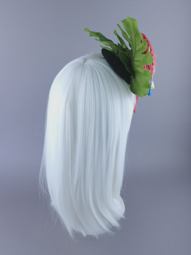 "Tropic" Red Parrot & Orchid Mini Fascinator
