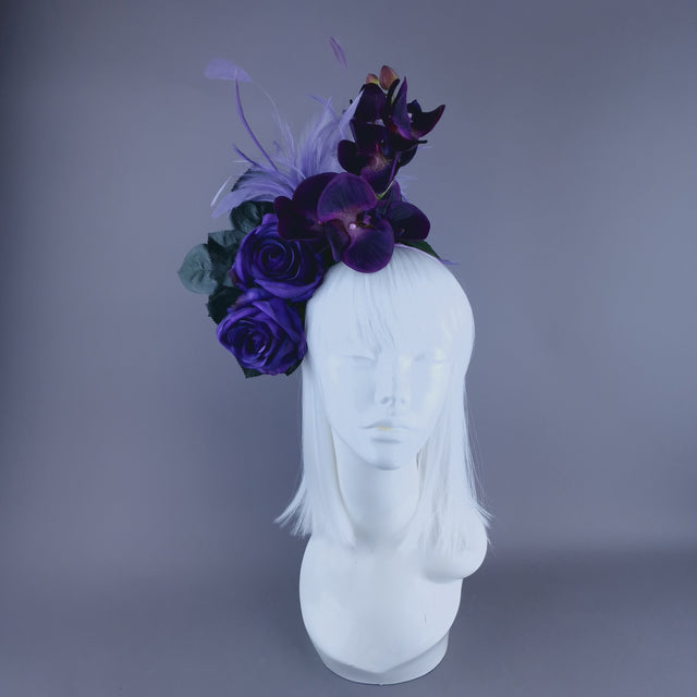 "Alina" Purple Orchid & Rose Feather Headdress