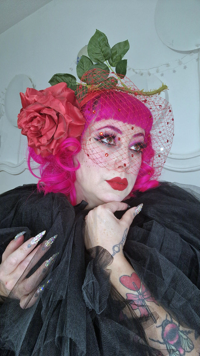Pearls & Swine: Headdress Red Rose Veil