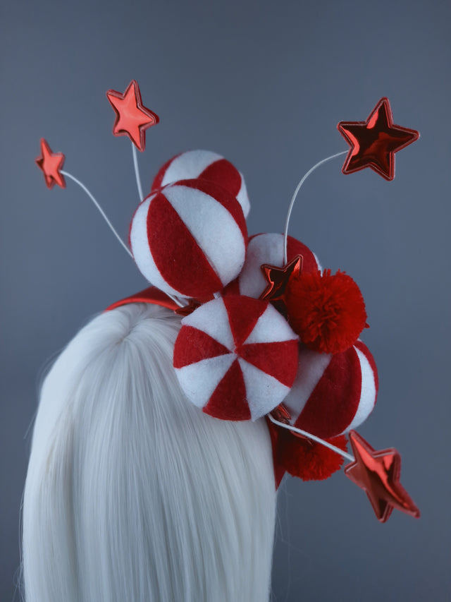 Red & White Balls & Stars Xmas Headdress
