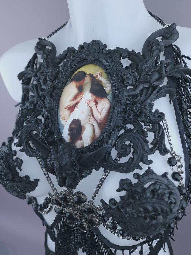 Pearls & Swine: Black Filigree Harness Body Jewellery & Pasties "La Femme Damnée"