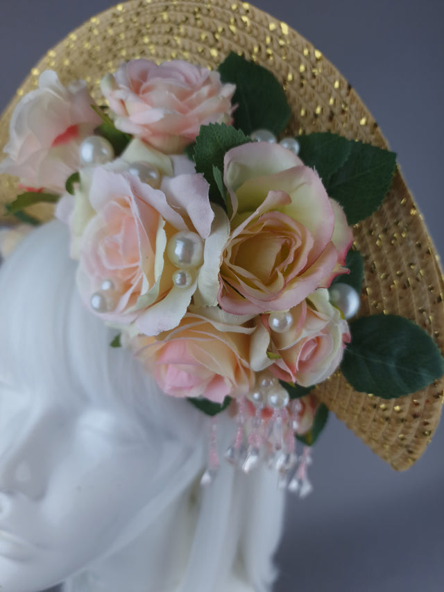 "Grace O'Malley" PInk Pirate Rose & Pearl Fascinator Hat