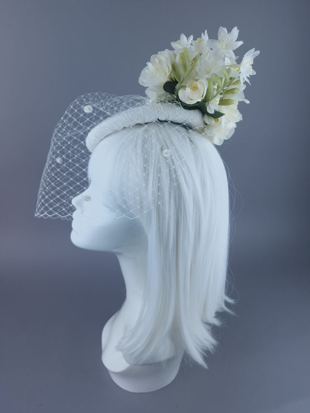"Aoife" Bespoke Ivory Vintage Inspired Veiled Bridal Fascinator