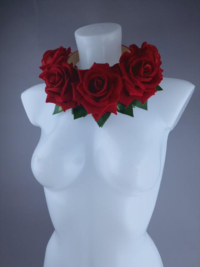 "Eva" Red Rose Flower Headdress & Neckpiece