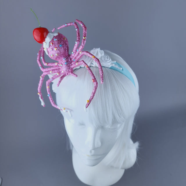 "Frostie" Pink Glitter Cherry Spider & Cream Headpiece