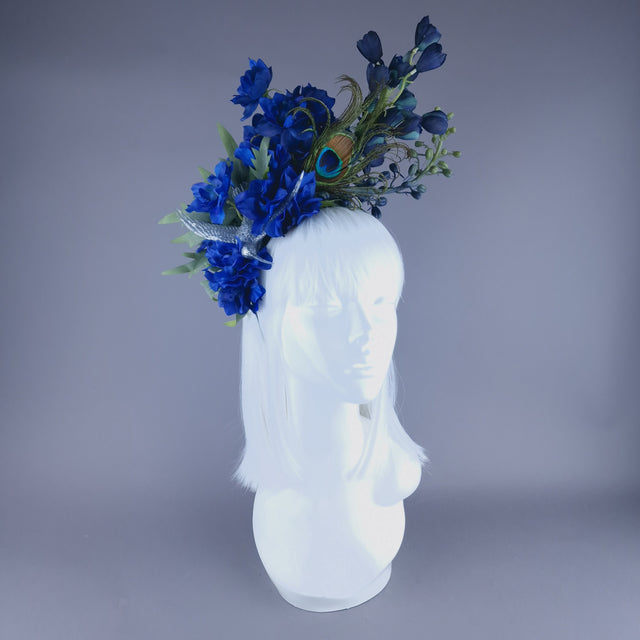 "Azraq" Blue Flower & Hummingbird Headdress