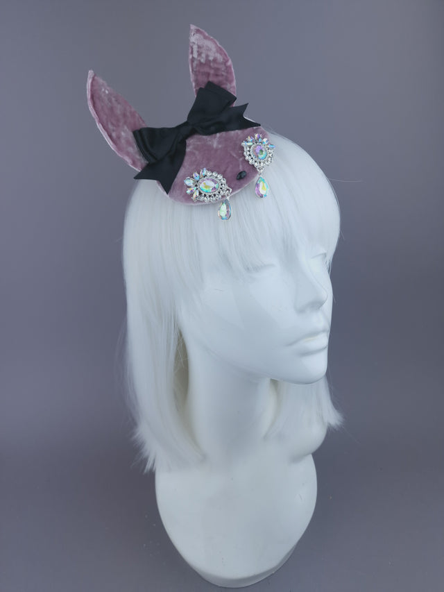 Pearls & Swine: Pink Rabbit Ear Mini Fascinator "Sad Bunny"
