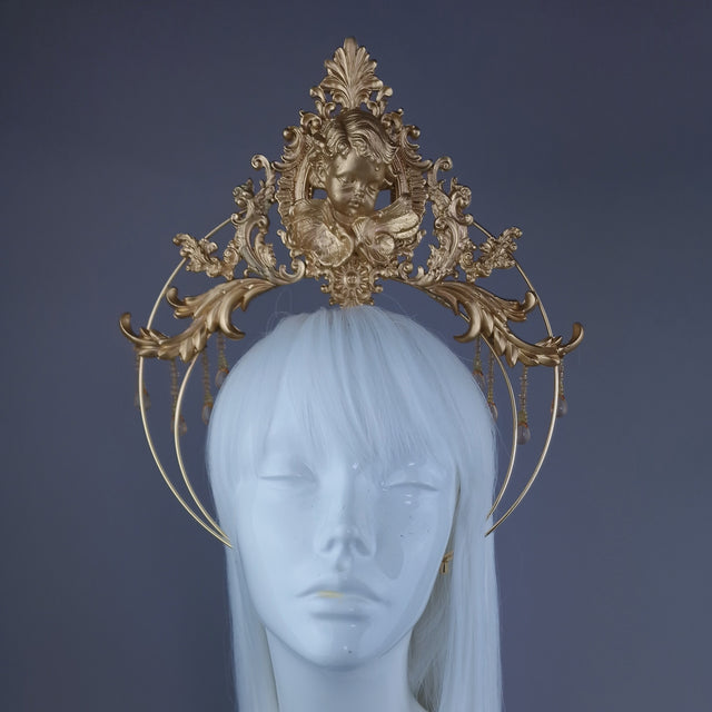 "Angelica" Gold Filigree & Cherub Halo