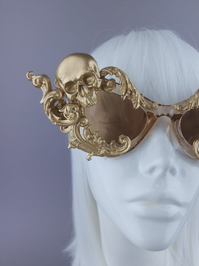Pearls & Swine: Gold Skull Sunglasses with Filigree "Divya"