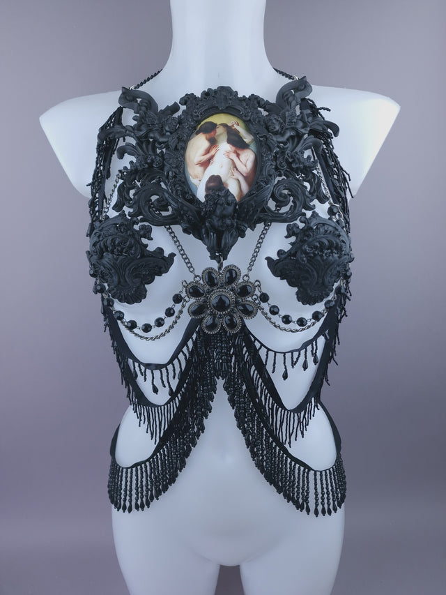 Pearls & Swine: Black Filigree Harness Body Jewellery & Pasties "La Femme Damnée"
