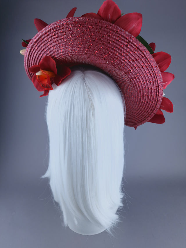 "Curses" Kitsch Glitter Pigeon Poop Red Fascinator Hat