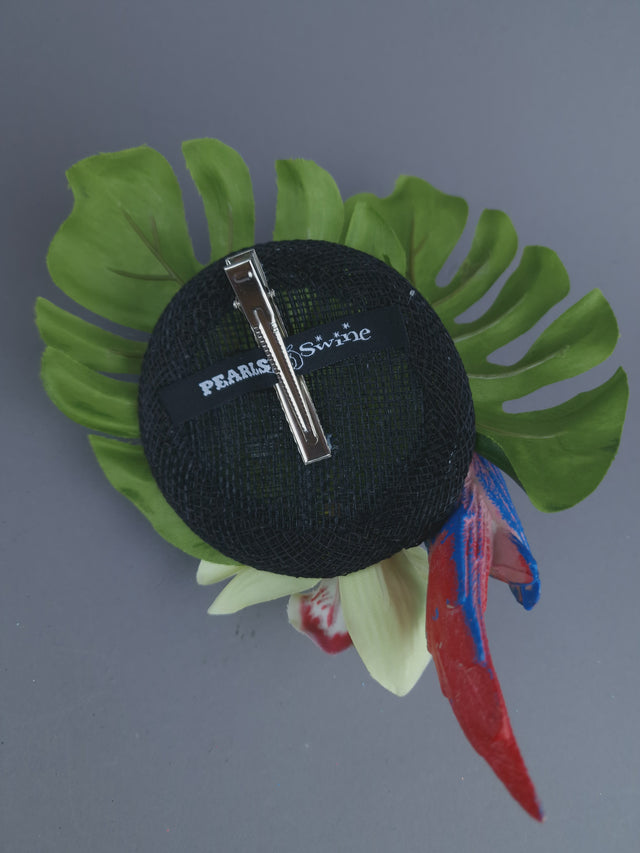 "Tropic" Red Parrot & Orchid Mini Fascinator