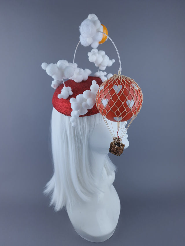 "Love is in the Air" Red Heart Hot Air Balloon Fascinator Hat