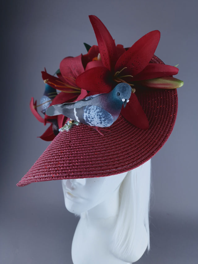 "Curses" Kitsch Glitter Pigeon Poop Red Fascinator Hat