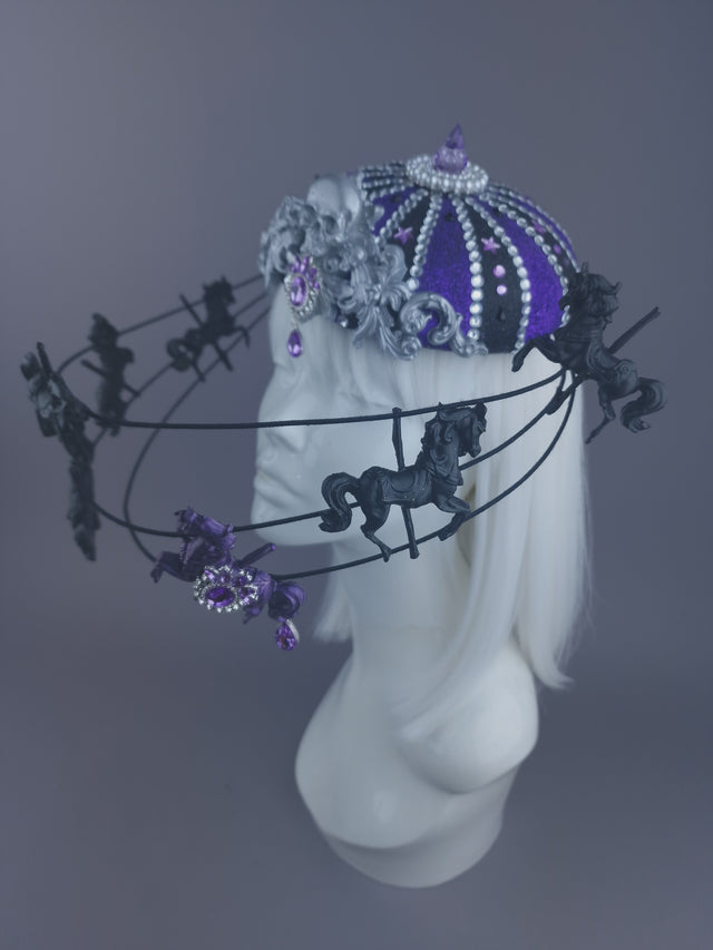 "Cirque Forever" Black & Purple Circus Carousel Wired Veil Hat
