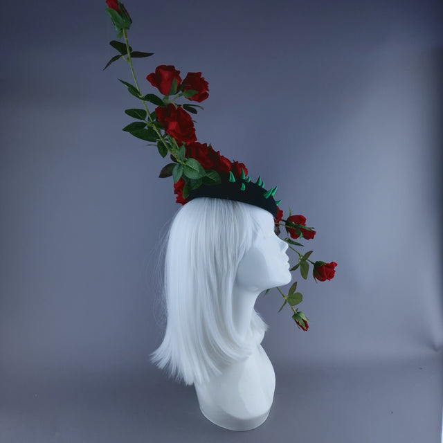 "Caresse De Roses" Red Rose & Thorns Fascinator Hat