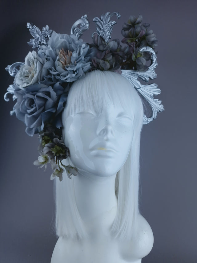 "Isis" Grey & Silver Filigree & Flower Headdress
