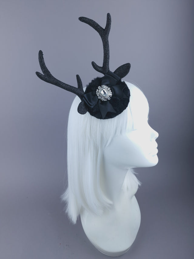 Deer Antlers, Jewel & Bow Mini Fascinator