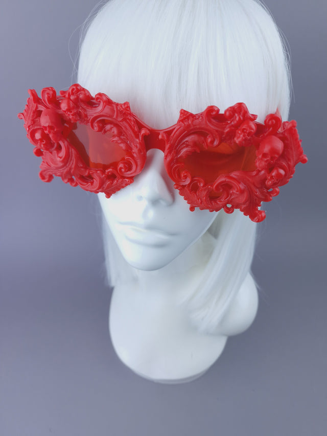 Red Filigree & Skull Sunglasses - SAMPLE