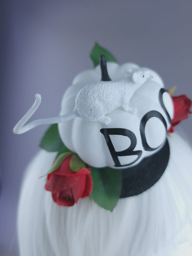 "Dreda" White Pumpkin, Ray & Roses Mini Fascinator