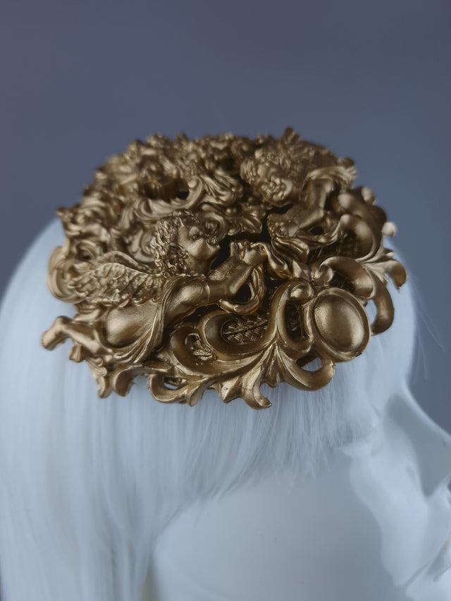 "Nalani" Gold Filigree & Cherub Mini Fascinator Hat