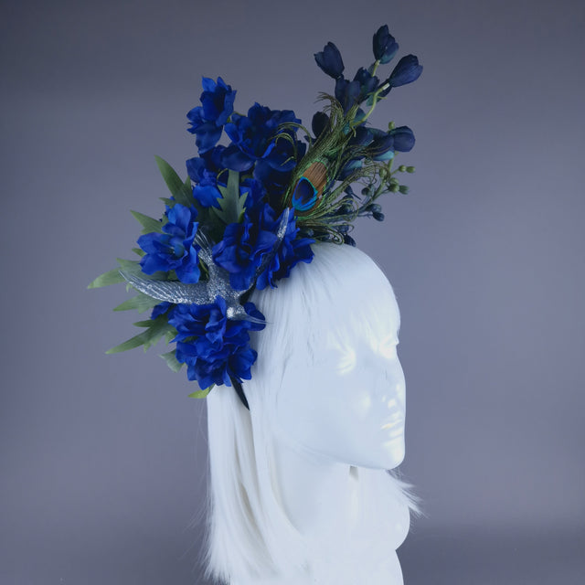 "Azraq" Blue Flower & Hummingbird Headdress