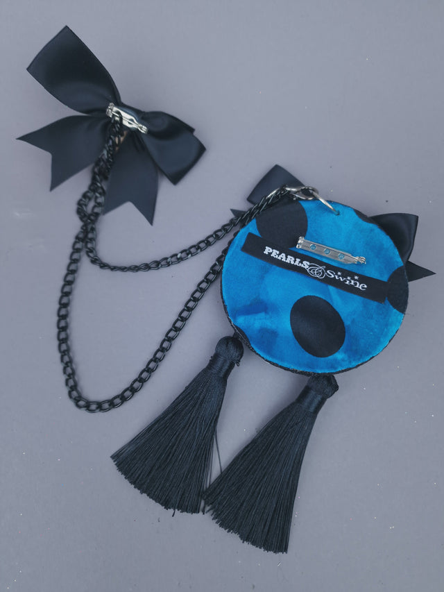 Blue Dollface & Blinking Eye Necklace Brooch Jewellery