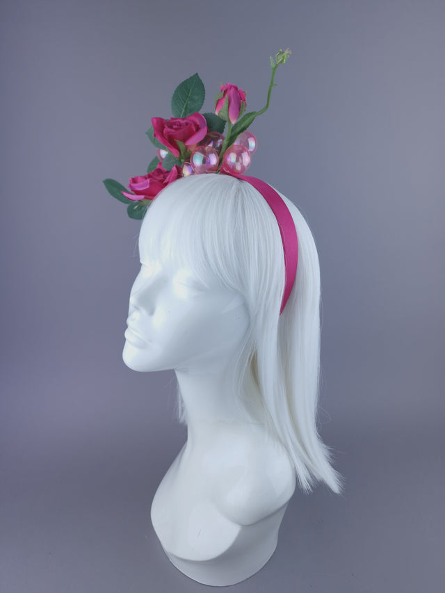 "Dianthe" Pink Flowers & Bubbles Headdress
