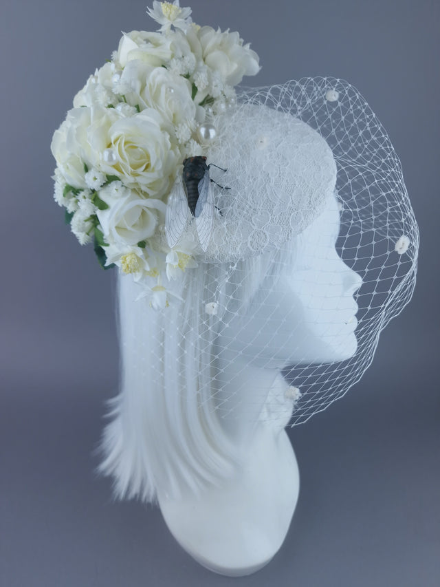 "Aoife" Bespoke Ivory Vintage Inspired Veiled Bridal Fascinator