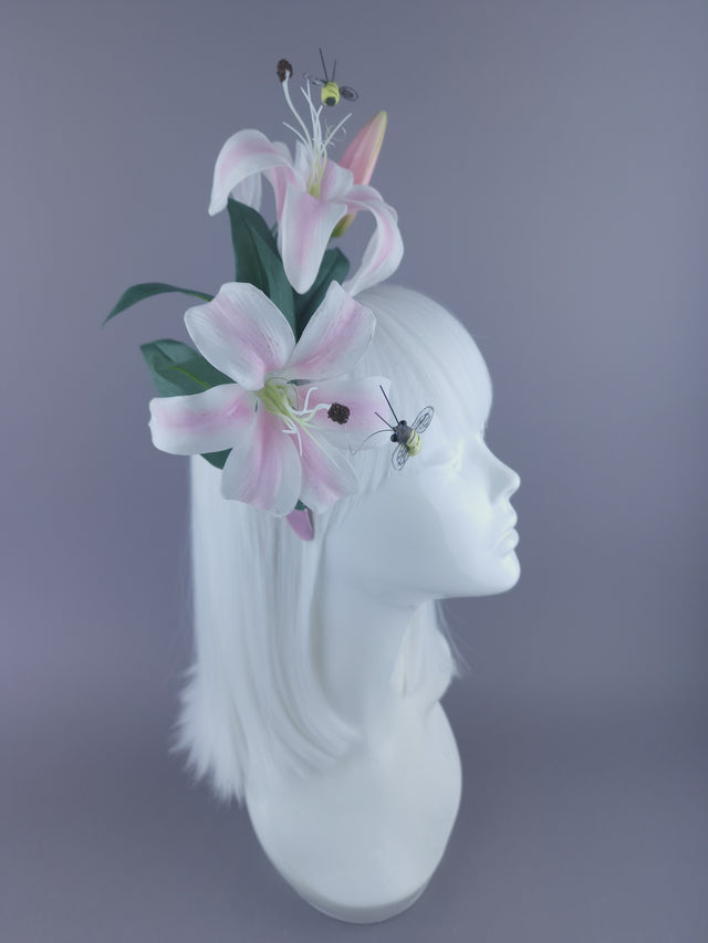 "Summa" Pastel Pink Flower & Bees Headdress