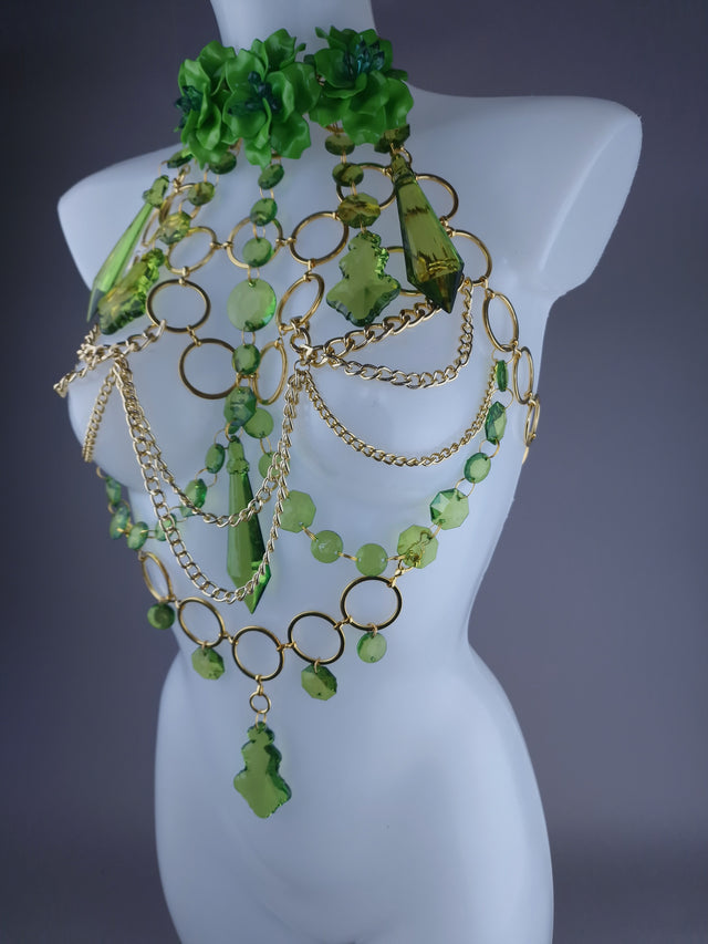 "Envie" Green Jewel & Chain Harness