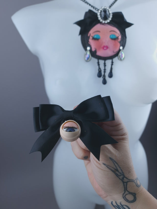 Dollface & Blinking Eye Necklace Brooch Jewellery